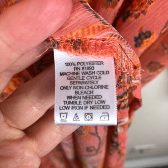 C. Wonder Floral Sheer Duster Orange 10 Button Up - Picture 6 of 8